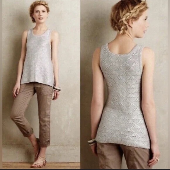 Moth Anthropologie silver gray metallic triangle knit trapeze tank sweater top M - Picture 2 of 4